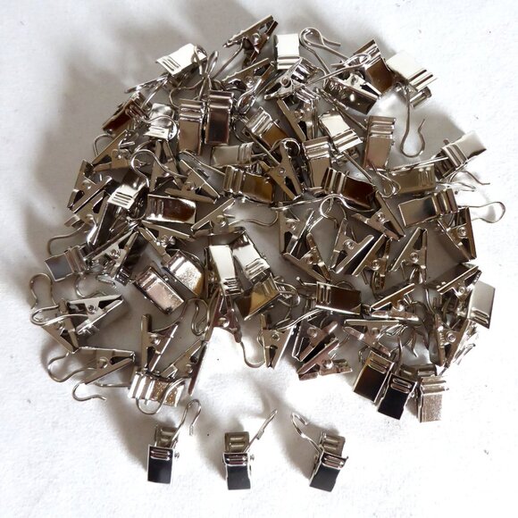 IKEA BRAND RIKTIG 68 QTY STAINLESS STEEL WIRE CURTAIN HOOK CLAMP CLIP LOT - Picture 1 of 4